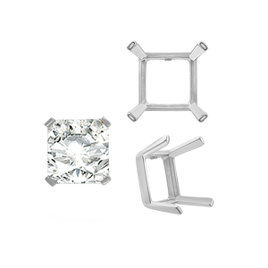 ITI NYC Four Prong Square Single Wire Settings in Sterling Silver (3.00 mm - 15.00 mm)