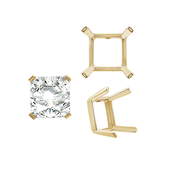 ITI NYC Four Prong Square Single Wire Settings in 14K Gold (3.00 mm - 15.00 mm)