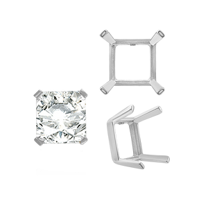 ITI NYC Four Prong Square Single Wire Settings in Sterling Silver (3.00 mm - 15.00 mm)