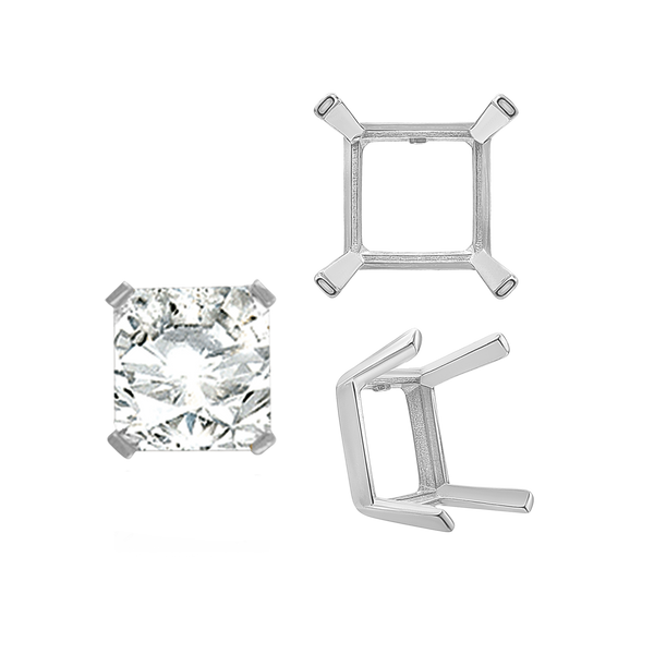 ITI NYC Four Prong Square Single Wire Settings in 14K Gold (3.00 mm - 15.00 mm)