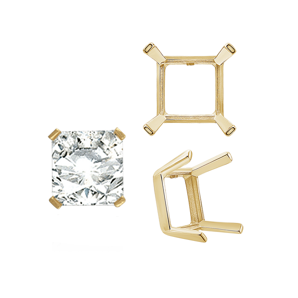 ITI NYC Four Prong Square Single Wire Settings in 14K Gold (3.00 mm - 15.00 mm)