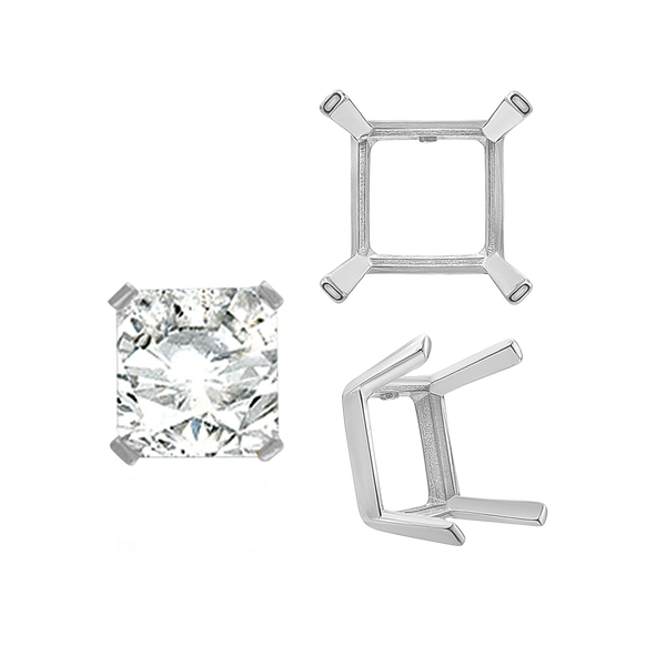 ITI NYC Four Prong Square Single Wire Settings in Sterling Silver (3.00 mm - 15.00 mm)
