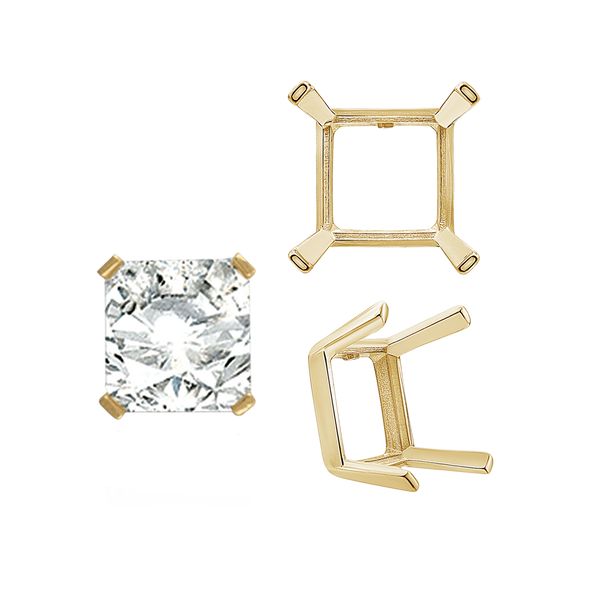 ITI NYC Four Prong Square Single Wire Settings in 14K Gold (3.00 mm - 15.00 mm)