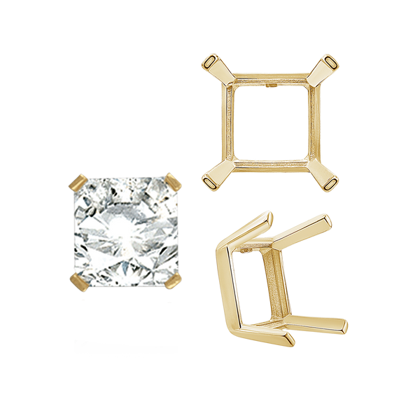ITI NYC Four Prong Square Single Wire Settings in 14K Gold (3.00 mm - 15.00 mm)