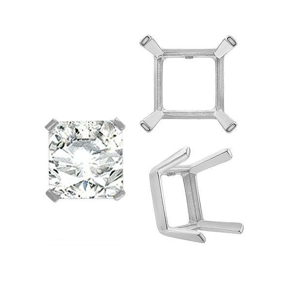 ITI NYC Four Prong Square Single Wire Settings in Sterling Silver (3.00 mm - 15.00 mm)