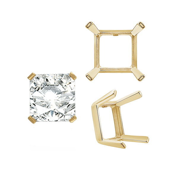ITI NYC Four Prong Square Single Wire Settings in 14K Gold (3.00 mm - 15.00 mm)