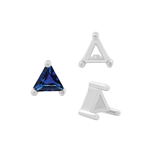 ITI NYC Three Prong Triangle Shape Single Wire Settings in Sterling Silver (3.00 mm - 10.00 mm)