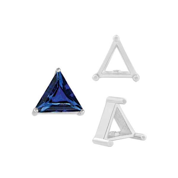 ITI NYC Three Prong Triangle Shape Single Wire Settings in Sterling Silver (3.00 mm - 10.00 mm)