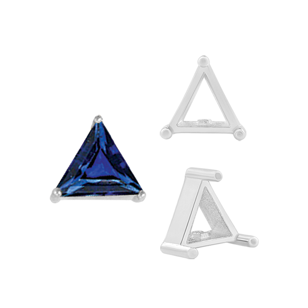 ITI NYC Three Prong Triangle Shape Single Wire Settings in Sterling Silver (3.00 mm - 10.00 mm)