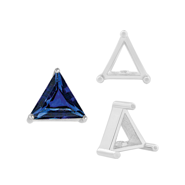 ITI NYC Three Prong Triangle Shape Single Wire Settings in Sterling Silver (3.00 mm - 10.00 mm)