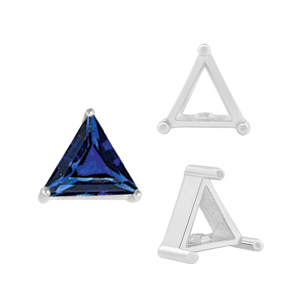 ITI NYC Three Prong Triangle Shape Single Wire Settings in Sterling Silver (3.00 mm - 10.00 mm)