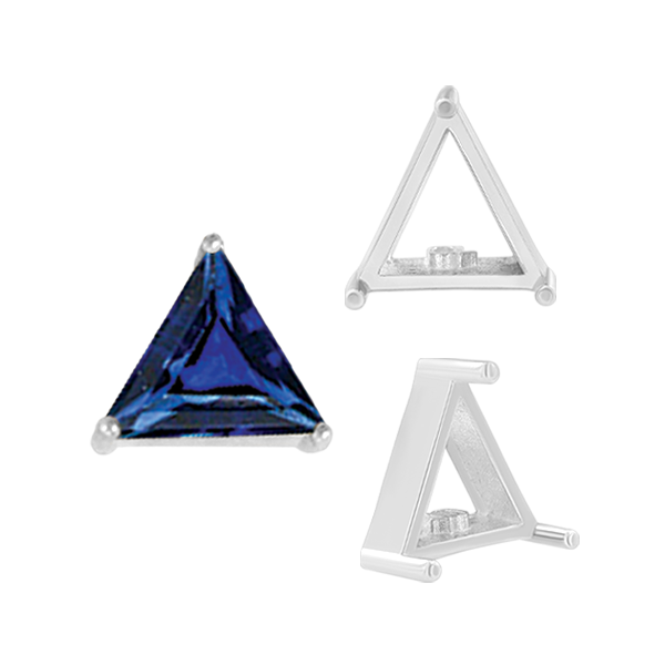 ITI NYC Three Prong Triangle Shape Single Wire Settings in Sterling Silver (3.00 mm - 10.00 mm)