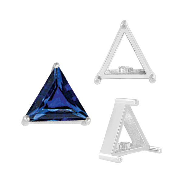 ITI NYC Three Prong Triangle Shape Single Wire Settings in Sterling Silver (3.00 mm - 10.00 mm)