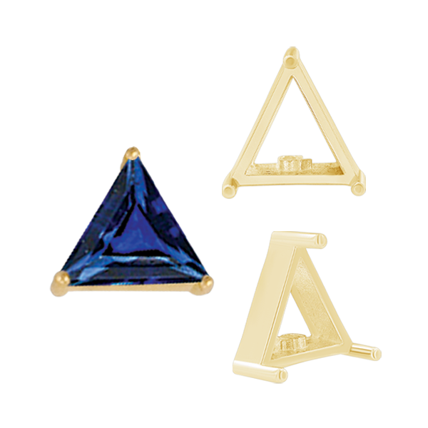 ITI NYC Three Prong Triangle Shape Single Wire Settings in 14K Gold (3.00 mm - 10.00 mm)