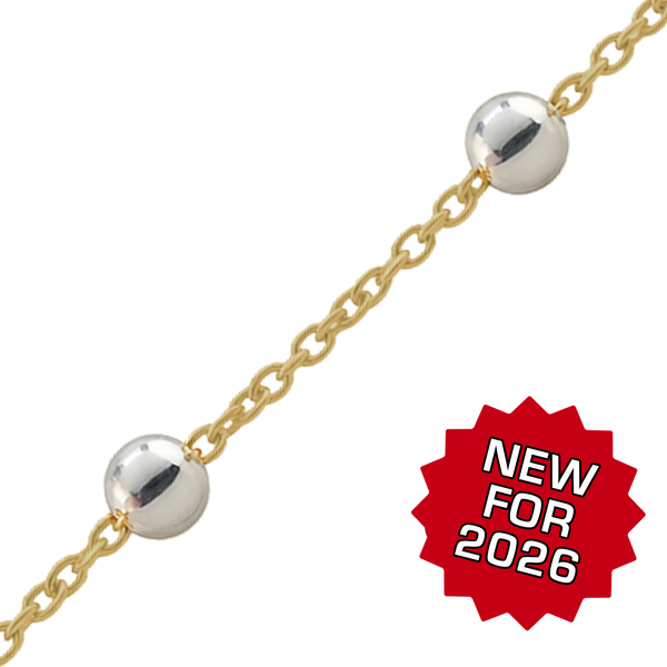 Bulk / Spooled Cable Stud (Satellite) Chain in 14K Gold-Filled with Sterling Silver Beads (1.00 mm - 1.50 mm)