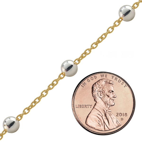 Bulk / Spooled Cable Stud (Satellite) Chain in 14K Gold-Filled with Sterling Silver Beads (1.00 mm - 1.50 mm)