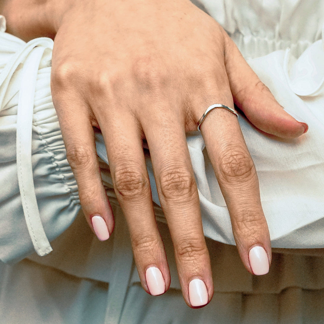 Stackable Ring with Curved Design in Sterling Silver