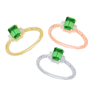 Stackable Ring with Green Stones in Sterling Silver