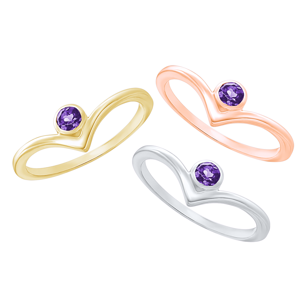 Stackable Ring with Amethyst Stones in Sterling Silver