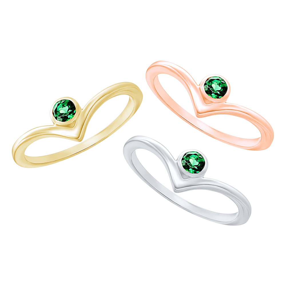 Stackable Ring with Emerald Stones in Sterling Silver