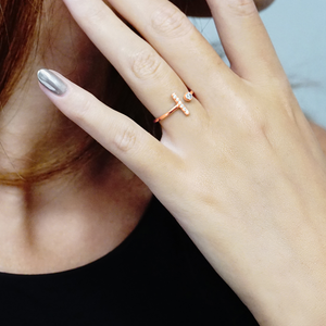 Stackable Ring with Stones in Bar and Circle in Sterling Silver