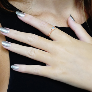 Stackable Ring with Stones in Heart with Halo in Sterling Silver