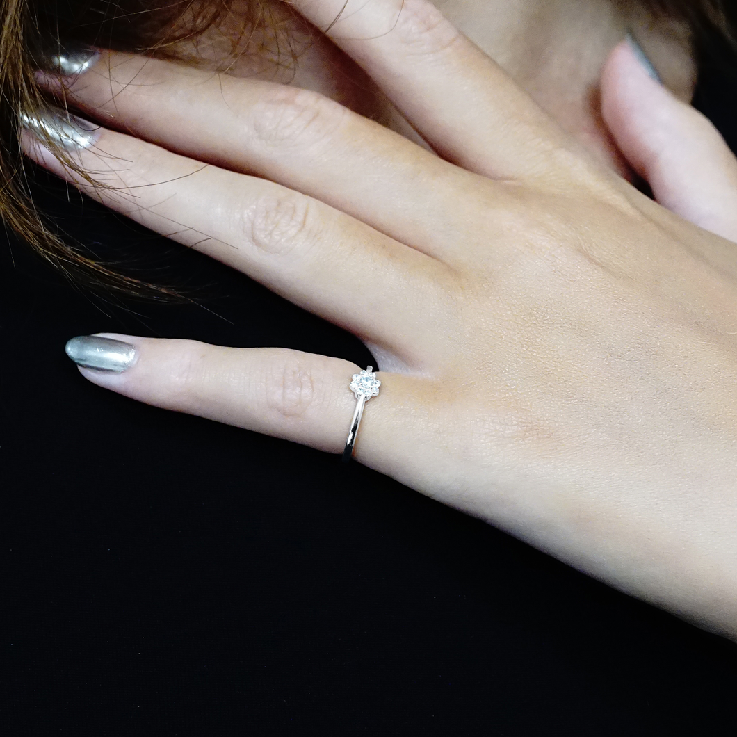 Stackable Ring with Stones in Flower Cluster in Sterling Silver