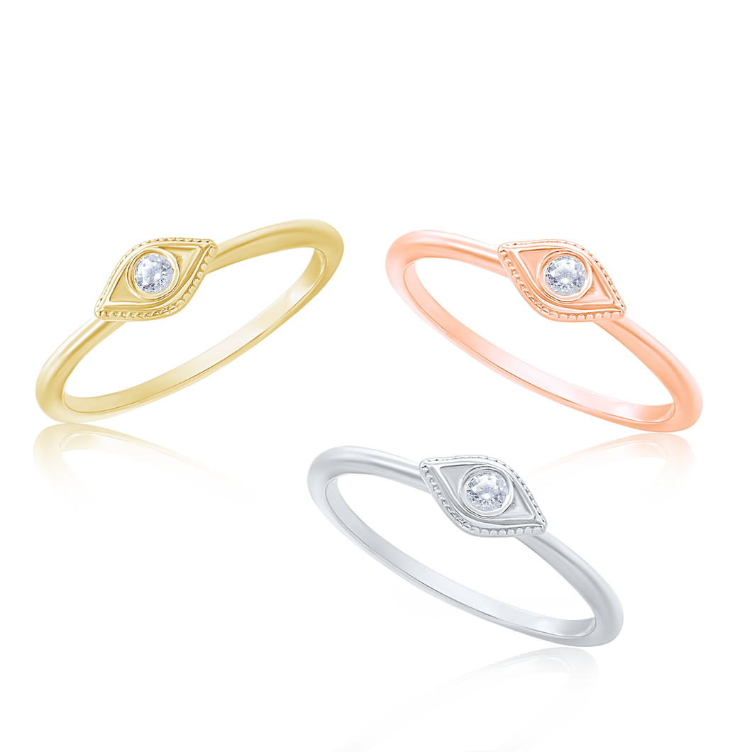 Stackable Evil Eye Ring with Stone in 14K Gold