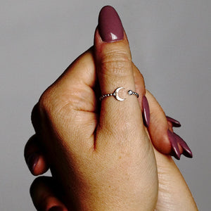 Stackable Ring with Stones in Crescent Design in Sterling Silver