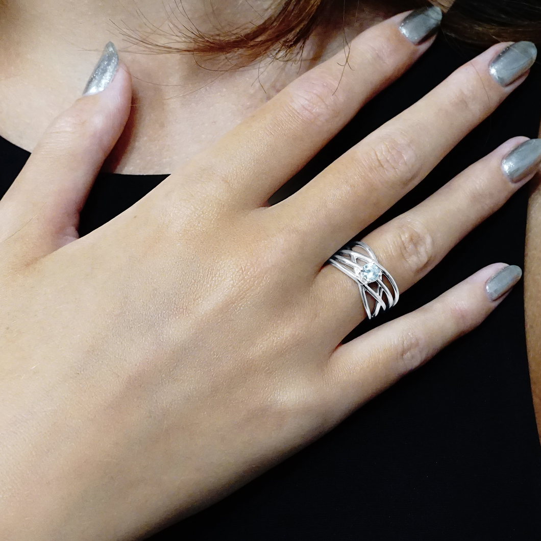 Stackable Ring with Wire Design Stone in Sterling Silver