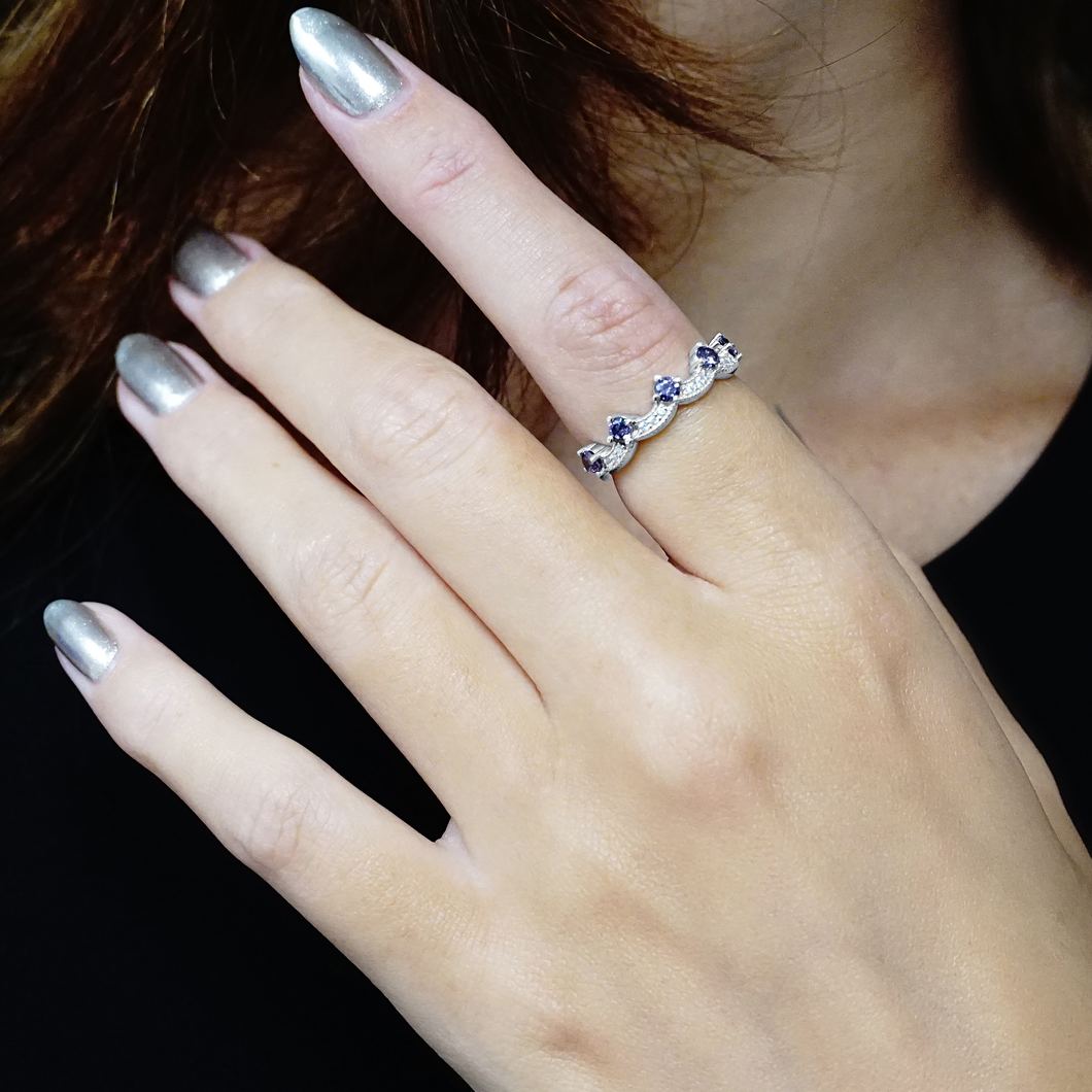 Stackable Ring with Amethyst Stones in Sterling Silver