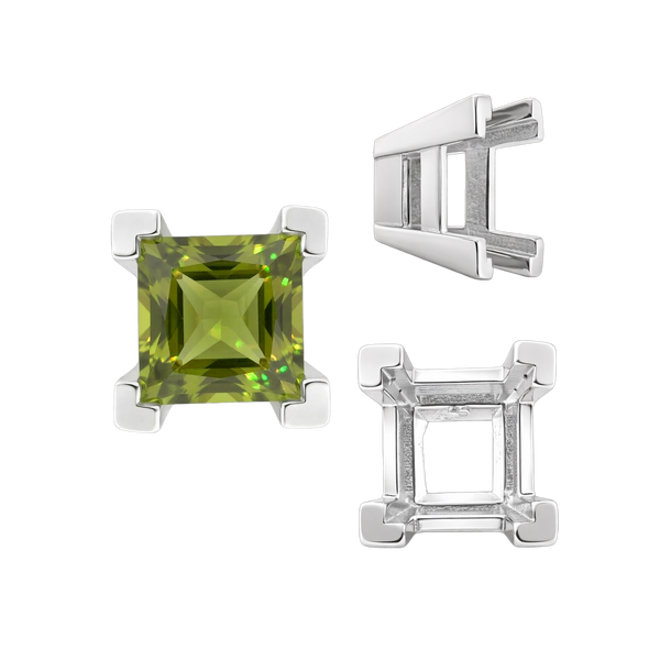 ITI NYC Square Heavy Casted V Prong Settings in Sterling Silver (3.00 mm - 10.00 mm)