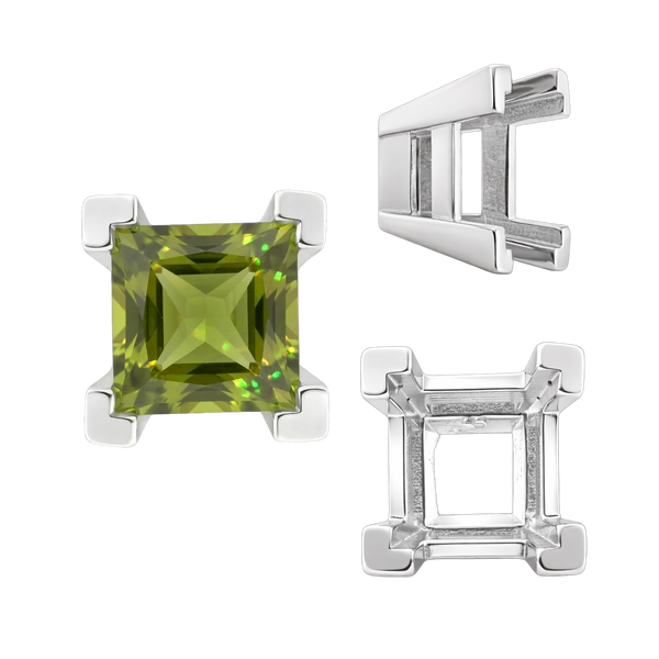 ITI NYC Square Heavy Casted V Prong Settings in Sterling Silver (3.00 mm - 10.00 mm)
