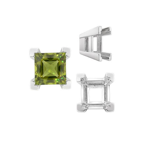 ITI NYC Square Heavy Casted V Prong Settings in Sterling Silver (3.00 mm - 10.00 mm)