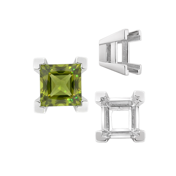 ITI NYC Square Heavy Casted V Prong Settings in Sterling Silver (3.00 mm - 10.00 mm)