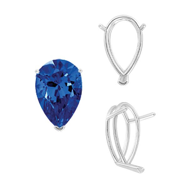 ITI NYC V-End Pear Shape Wire Basket Settings in Sterling Silver (2.50 x 1.25 mm - 37.00 x 25.00 mm)