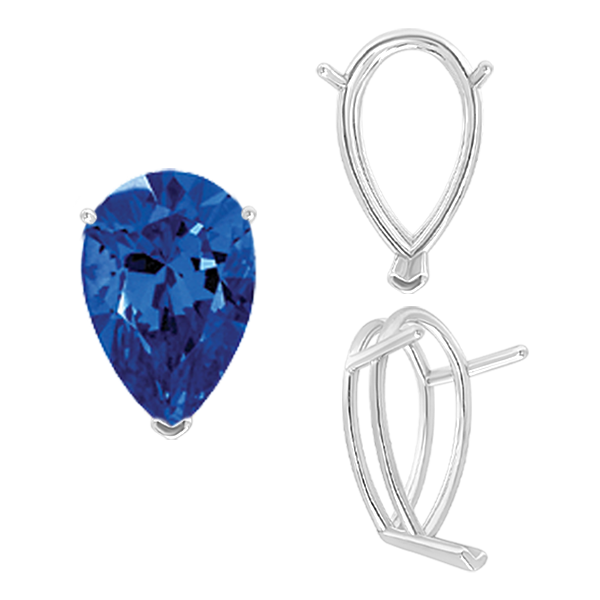 ITI NYC V-End Pear Shape Wire Basket Settings in Sterling Silver (2.50 x 1.25 mm - 37.00 x 25.00 mm)