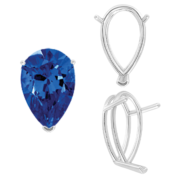 ITI NYC V-End Pear Shape Wire Basket Settings in Sterling Silver (2.50 x 1.25 mm - 37.00 x 25.00 mm)