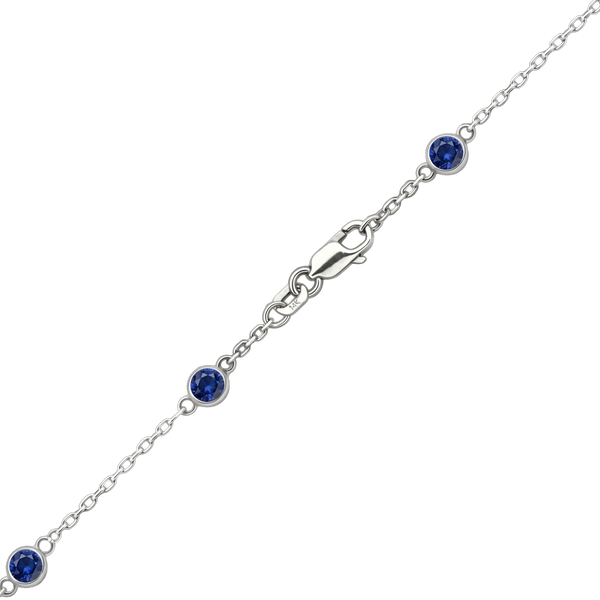 Finished Diamond by the Yard Cable Chain Necklace in 14K White Gold with Sapphire Stones