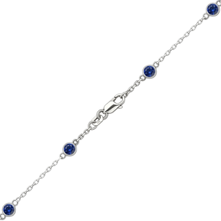 Finished Diamond by the Yard Cable Chain Anklet in 14K White Gold with Sapphire Stones