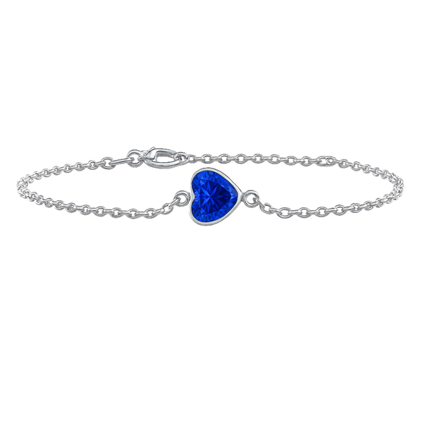 Diamond or Gemstone Heart Bezel Charm in 14K White Diamond Cut Cable Bracelet