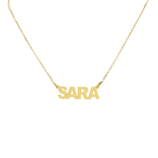 Block Letter Laser Cut Out Necklace in Sterling Silver in 18K Yellow Gold Finish