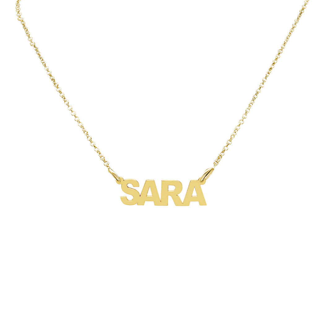 Block Letter Laser Cut Out Necklace in 14K Yellow Gold