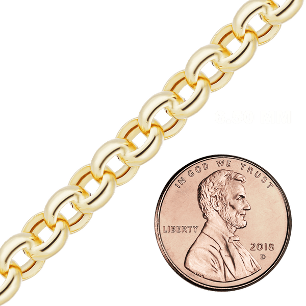 Bulk / Spooled Round Semi-Solid Rolo Chain in 14K Yellow Gold (2.50 mm - 8.00 mm)