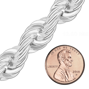Bulk / Spooled Handmade Solid Rope Chain in Sterling Silver (4.00 mm - 12.60 mm)