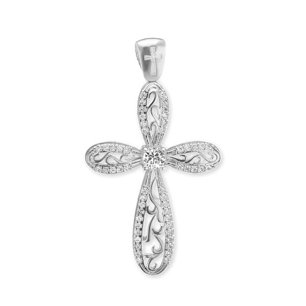 ITI NYC Scroll Cross Pendant with Cubic Zirconia in Sterling Silver