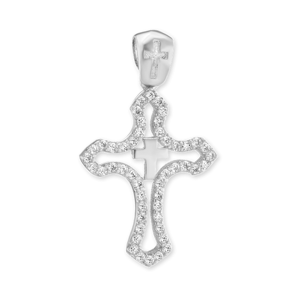 ITI NYC Double Cross Pendant with Cubic Zirconia in Sterling Silver