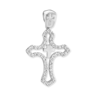 ITI NYC Double Cross Pendant with Cubic Zirconia in Sterling Silver