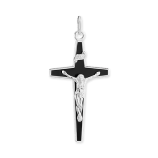 ITI NYC Tapered Crucifix Pendant with Black Enamel in Sterling Silver