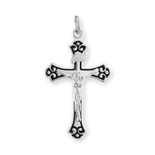 Load image into Gallery viewer, ITI NYC Trefoil Cross Pendant with Black Detail in Sterling Silver
